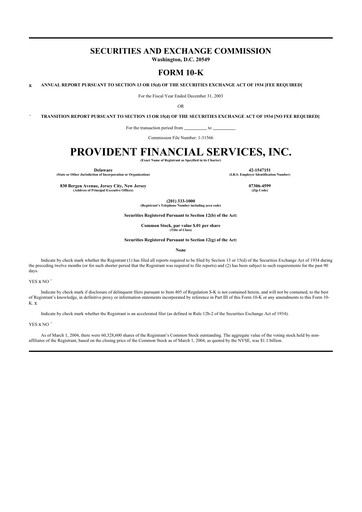Thumbnail Provident Financial Services 10-K Annual Report 