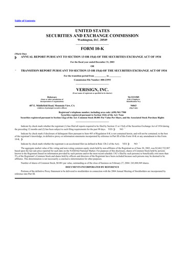 Thumbnail VeriSign 10-K Annual Report 