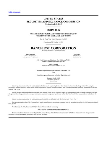 Miniature BancFirst 10-K Rapport annuel 