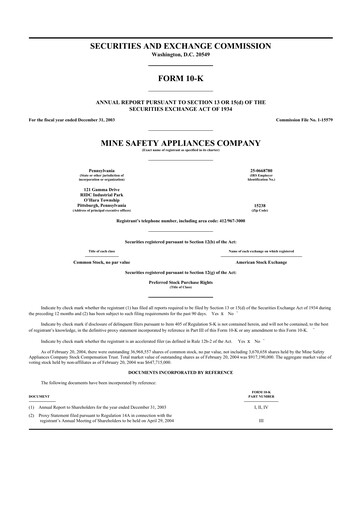 Miniature MSA Safety 10-K Rapport annuel 