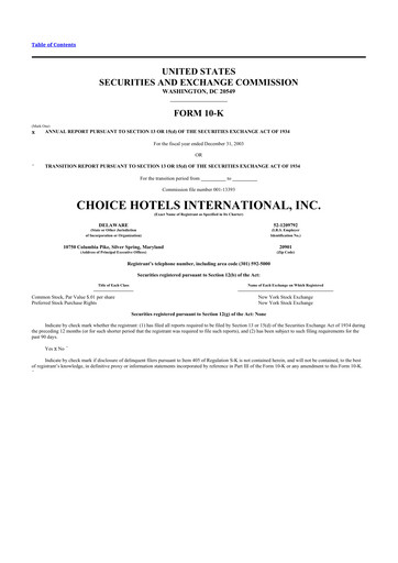 Thumbnail Choice Hotels International 10-K Annual Report 