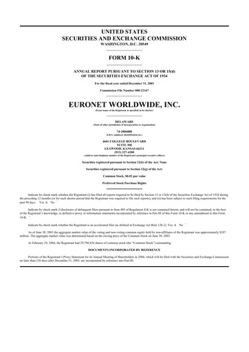 Thumbnail Euronet Worldwide
 10-K Annual Report 
