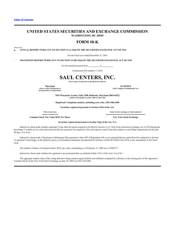 Vorschaubild Saul Centers 10-K Jahresbericht 