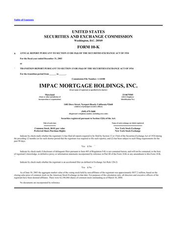 Thumbnail Impac Mortgage Holdings 10-K Annual Report 