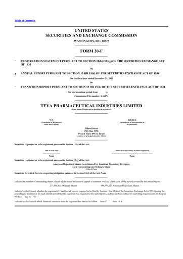 Vorschaubild Teva Pharmaceutical Industries 20-F Jahresbericht 