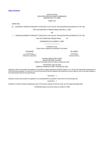 Thumbnail Synopsys 10-Q Quarterly Report FY 