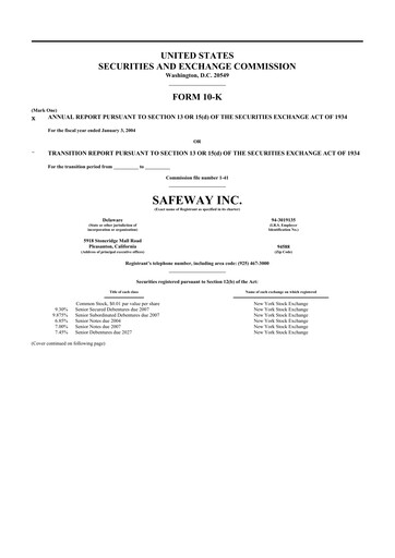 Miniature Safeway 10-K Rapport annuel 