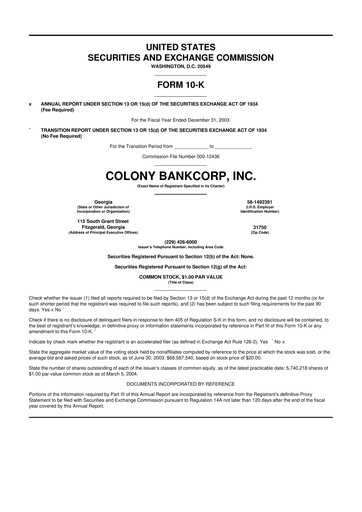 Vorschaubild Colony Bankcorp 10-K Jahresbericht 