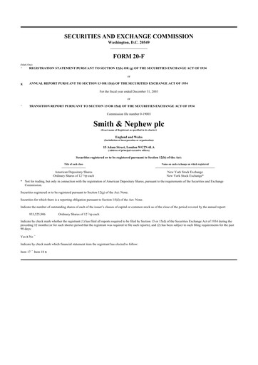 Miniature Smith & Nephew
 20-F Rapport annuel 