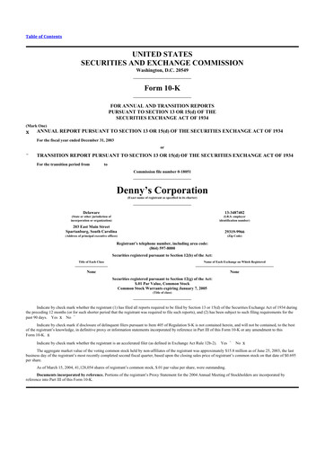 Thumbnail Denny's
 10-K Annual Report 