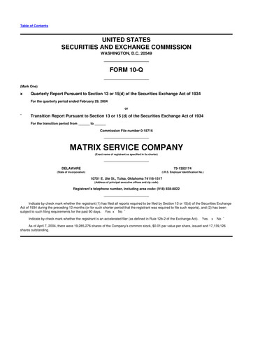 Thumbnail Matrix Service Company 10-Q Quarterly Report FY 