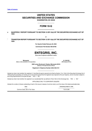 Miniature Entegris 10-Q Rapport trimestriel  