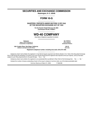 Thumbnail WD-40 Company
 10-Q Quarterly Report FY 