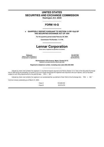 Miniature Lennar 10-Q Rapport trimestriel  