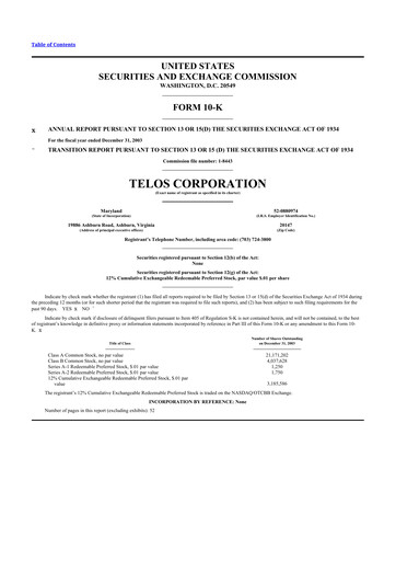 Thumbnail Telos 10-K Annual Report 