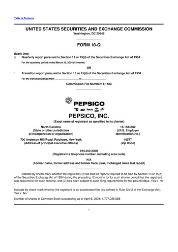 Miniature Pepsico 10-Q Rapport trimestriel  