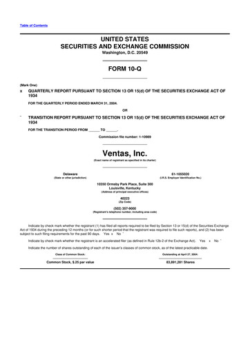 Miniature Ventas 10-Q Rapport trimestriel  