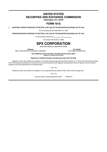 Miniature SPX Technologies 10-Q Rapport trimestriel  