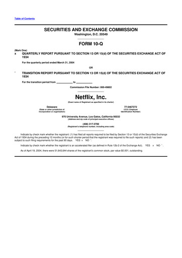 Miniature Netflix 10-Q Rapport trimestriel  