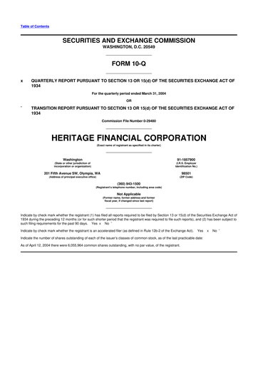 Thumbnail Heritage Financial 10-Q Quarterly Report FY 