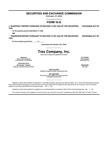 Vorschaubild Trex 10-Q Quartalsbericht  