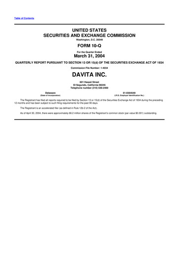 Thumbnail DaVita 10-Q Quarterly Report FY 