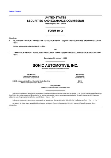 Thumbnail Sonic Automotive
 10-Q Quarterly Report FY 