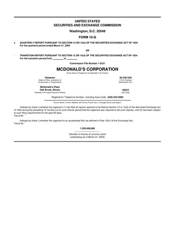 Miniature McDonald 10-Q Rapport trimestriel  