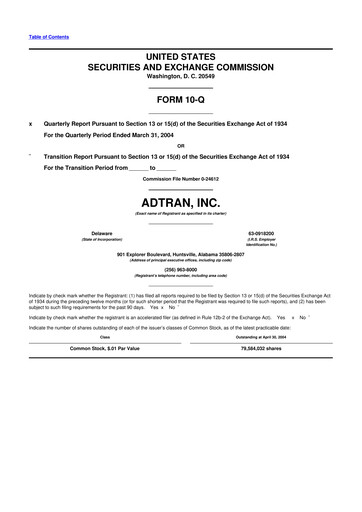 Thumbnail ADTRAN 10-Q Quarterly Report FY 