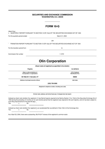 Thumbnail Olin Corporation 10-Q Quarterly Report FY 