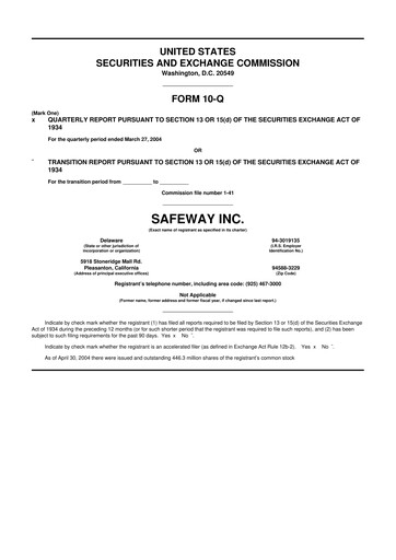Thumbnail Safeway 10-Q Quarterly Report FY 