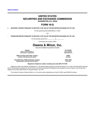 Thumbnail Owens & Minor

 10-Q Quarterly Report FY 