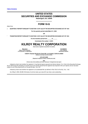 Thumbnail Kilroy Realty 10-Q Quarterly Report FY 