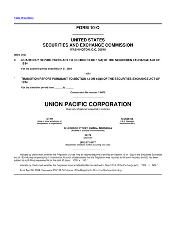 Thumbnail Union Pacific Corporation 10-Q Quarterly Report FY 