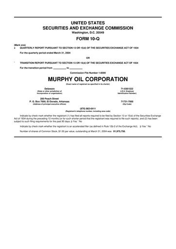 Thumbnail Murphy Oil
 10-Q Quarterly Report FY 