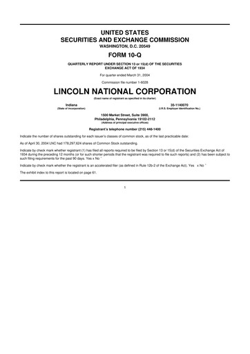 Vorschaubild Lincoln National Corporation 10-Q Quartalsbericht  