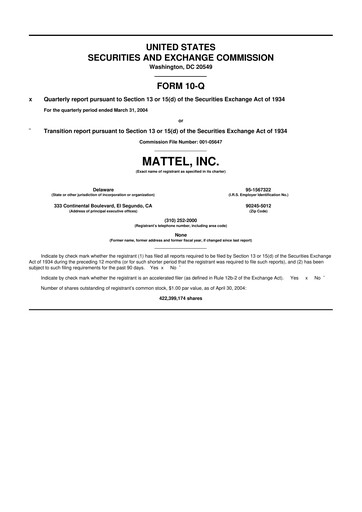 Thumbnail Mattel
 10-Q Quarterly Report FY 