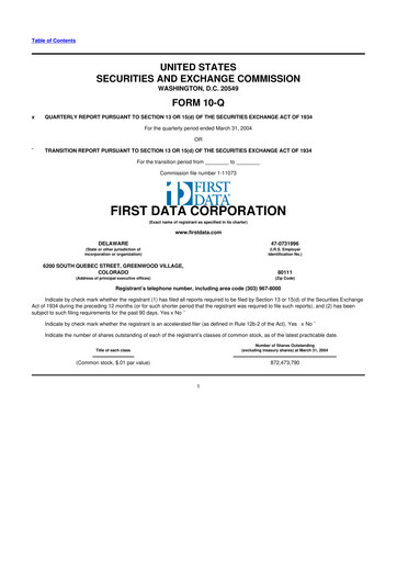 Thumbnail First Data Corporation 10-Q Quarterly Report FY 