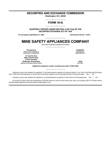 Miniature MSA Safety 10-Q Rapport trimestriel  