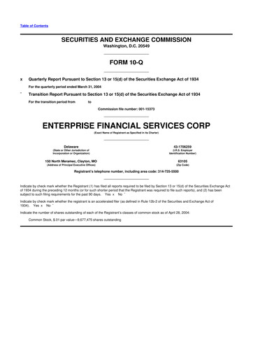 Thumbnail Enterprise Financial Services Corp 10-Q Quarterly Report FY 