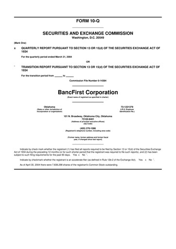 Thumbnail BancFirst 10-Q Quarterly Report FY 