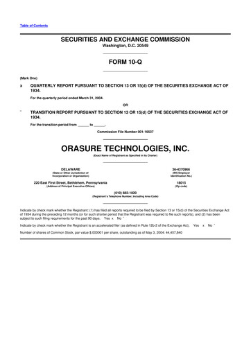 Thumbnail OraSure Technologies 10-Q Quarterly Report FY 