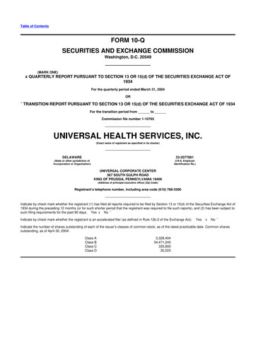 Thumbnail Universal Health Services
 10-Q Quarterly Report FY 
