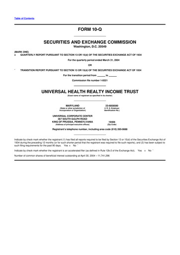 Vorschaubild Universal Health Realty Income Trust 10-Q Quartalsbericht  