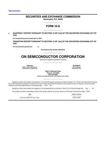 Thumbnail ON Semiconductor 10-Q Quarterly Report FY 