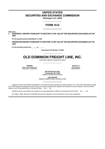 Thumbnail Old Dominion Freight Line
 10-Q Quarterly Report FY 