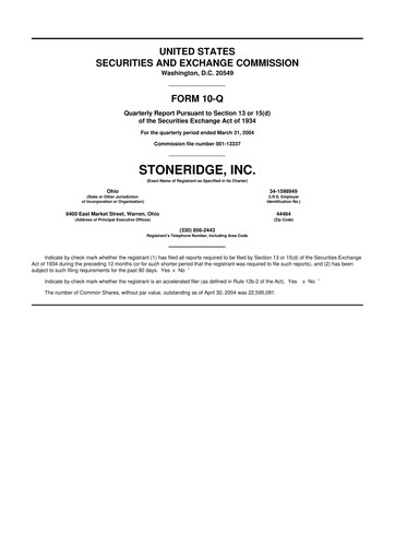 Thumbnail Stoneridge 10-Q Quarterly Report FY 