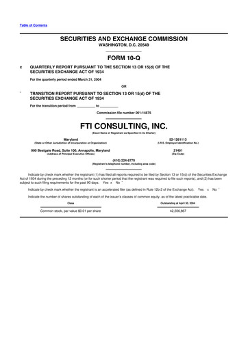 Thumbnail FTI Consulting 10-Q Quarterly Report FY 