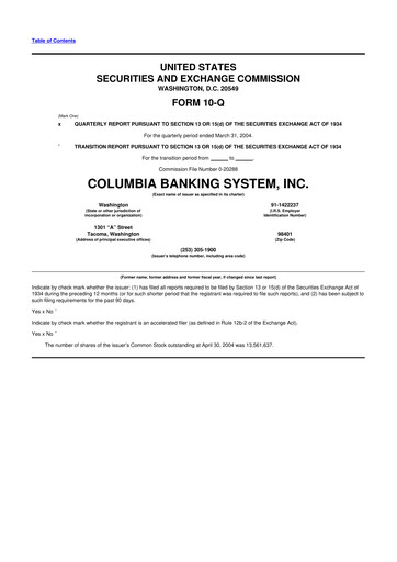 Thumbnail Columbia Banking System 10-Q Quarterly Report FY 