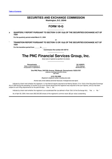 Thumbnail PNC Financial Services 10-Q Quarterly Report FY 